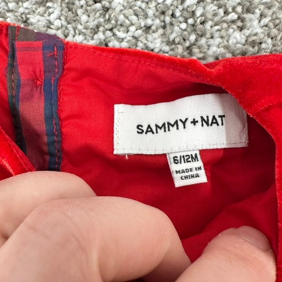 Sammy + Nat Baby Girls Red Velvet Christmas Dress‎ Outfit 6/12M Plaid Bow NWT - Picture 5 of 10